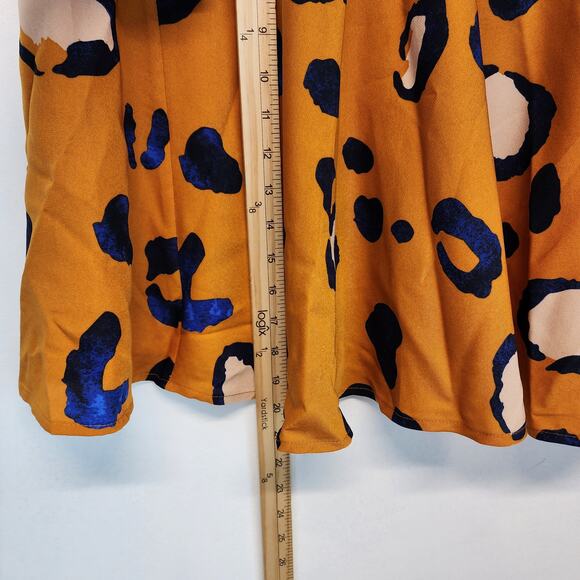 3.1 Phillip Lim Leopard Skater Skirt Size 14 Orange Blue Elastic Waist Chic City - Picture 8 of 11